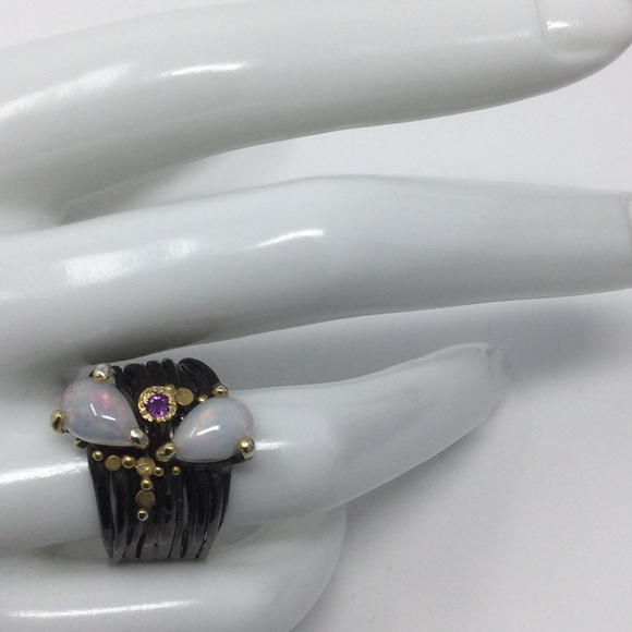 Outstanding Genuine Fiery Opal Duo Ring - Picture 4 of 4